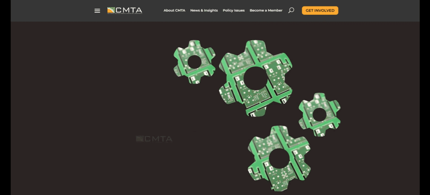 A custom animation of gears that turn and bring the CMTA logo to the forefront as the user scrolls the website's homepage.