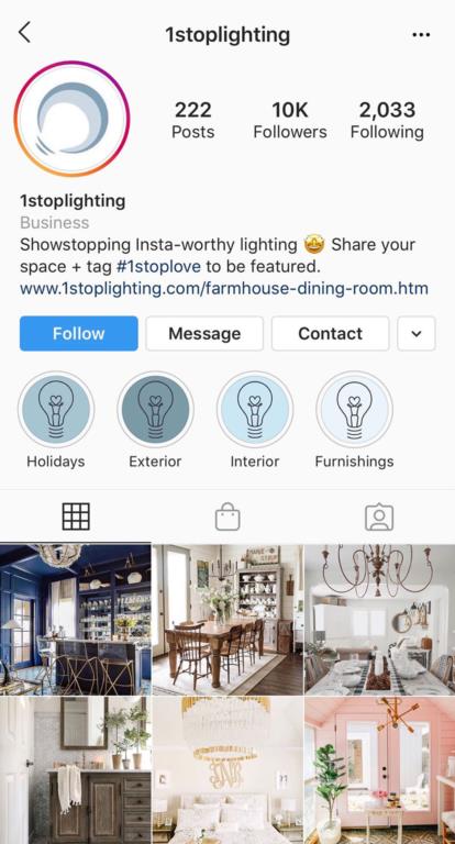 Screenshot of 1STOPlighting’s Instagram account showing their 10K followers