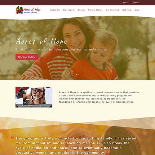 Acres of Hope website homepage