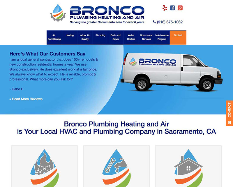 Before Screenshot of Bronco Plumbing Heating and Air website