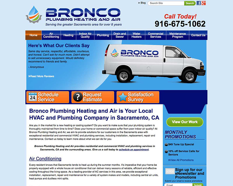 Before Screenshot of Bronco Plumbing Heating and Air website