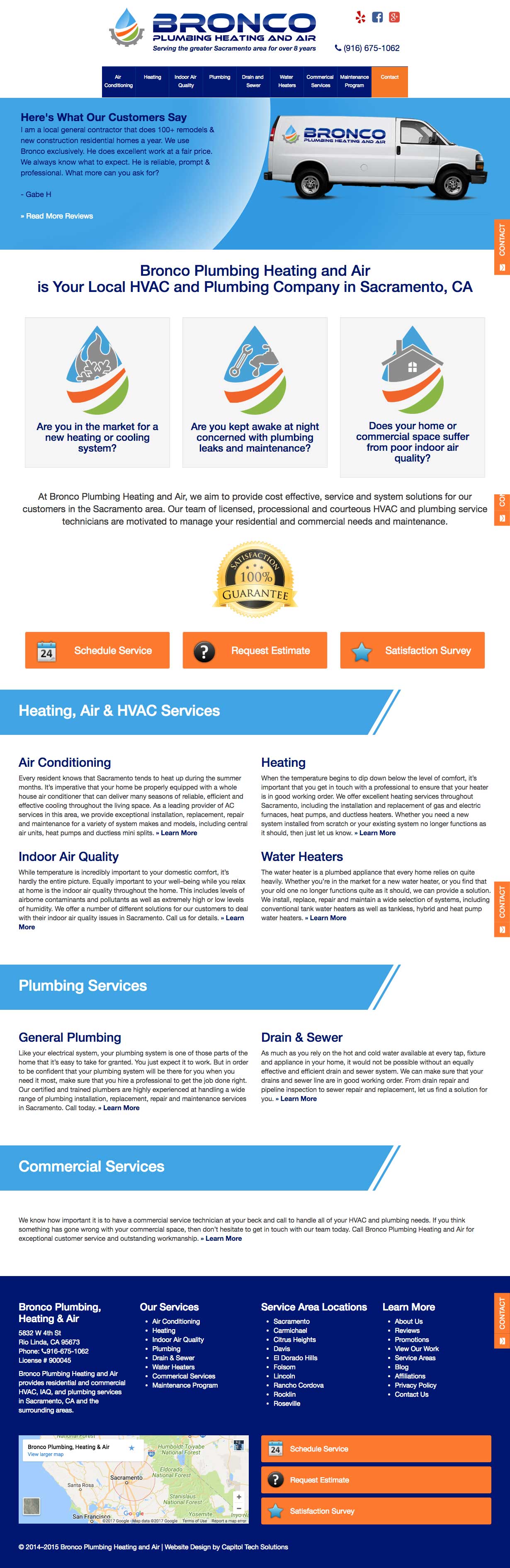 Screenshot of Bronco Plumbing Heating and Air home page redesign