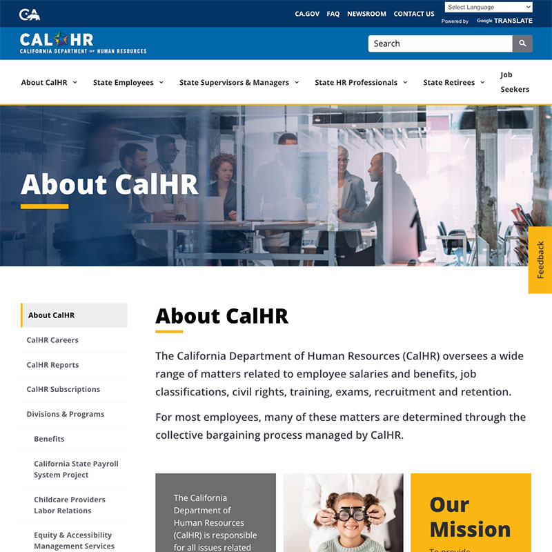 California Department of Human Resources Website Design Screenshot 1