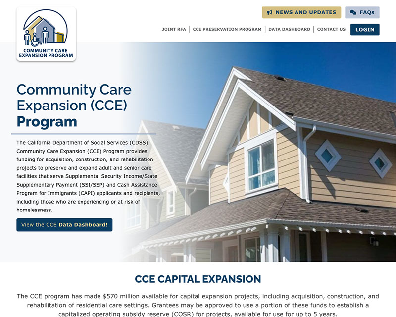 After Screenshot of Community Care Expansion (CCE) Program website redesign