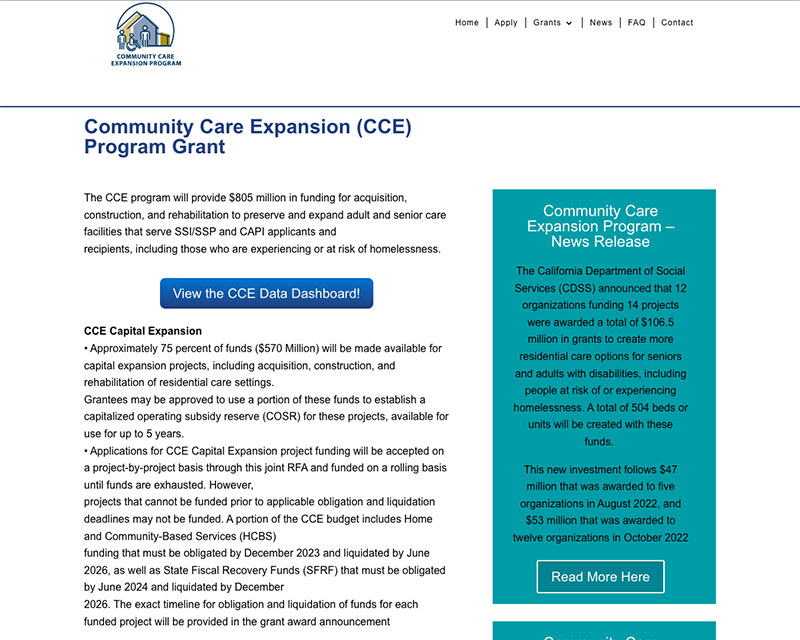 Before Screenshot of Community Care Expansion (CCE) Program website redesign