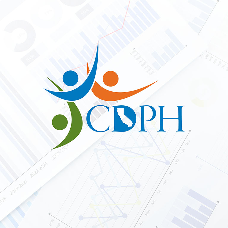 California Department of Public Health Logo with Data Charts on Papers
