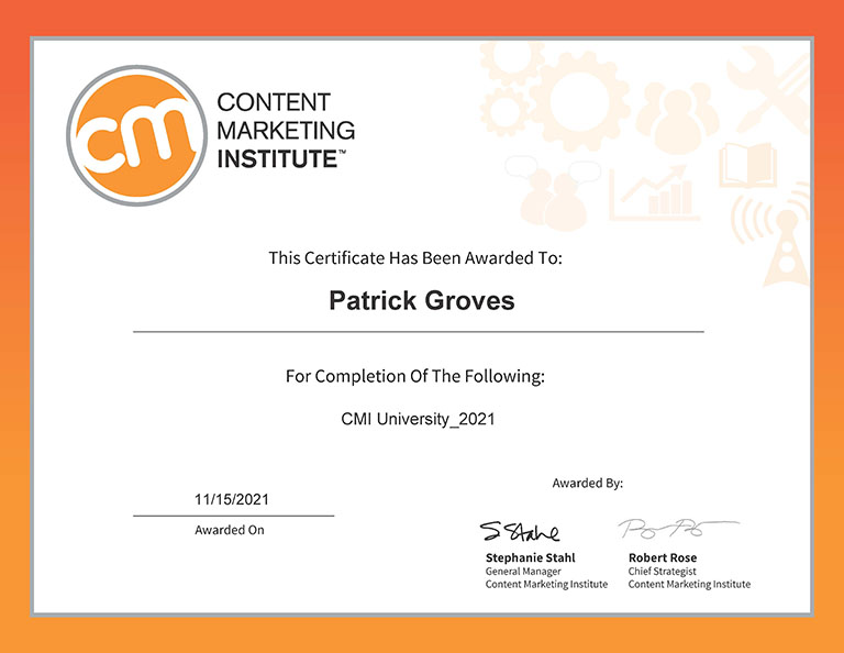 CMI University 2021 Certification, Patrick Groves - Capitol Tech Solutions