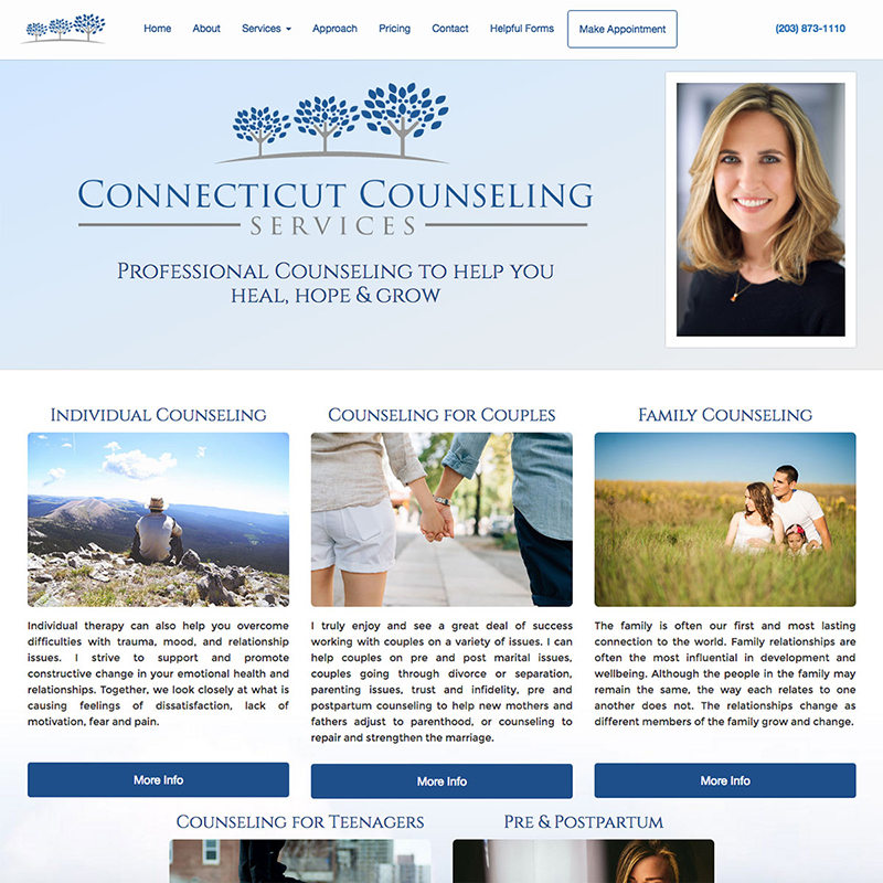 Connecticut Counseling Services homepage redesign screenshot
