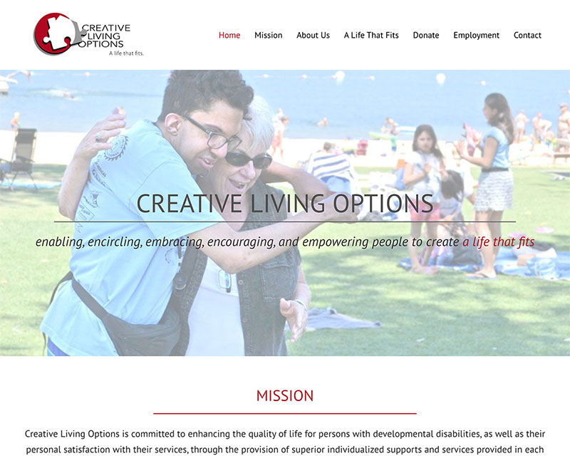 Before Screenshot of Creative Living Options website redesign