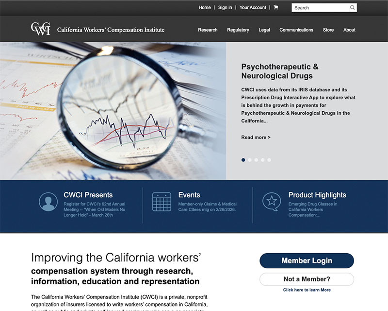 Before Screenshot of California Workers' Compensation Institute website redesign