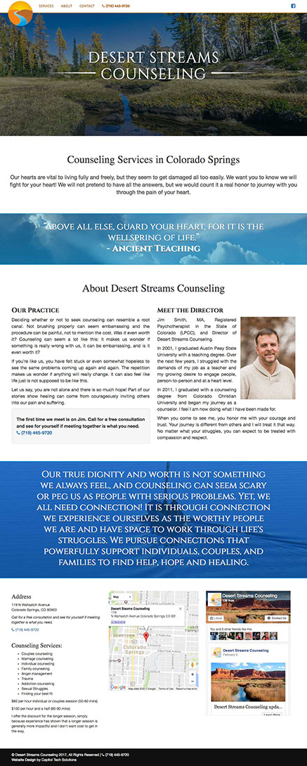 Desert Streams Counseling Website Homepage Screenshot