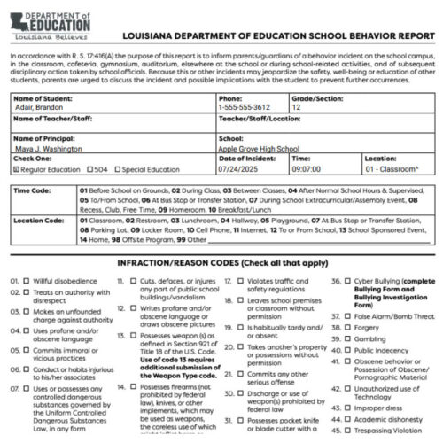 Louisiana School Behavior Report Integration with PowerSchool