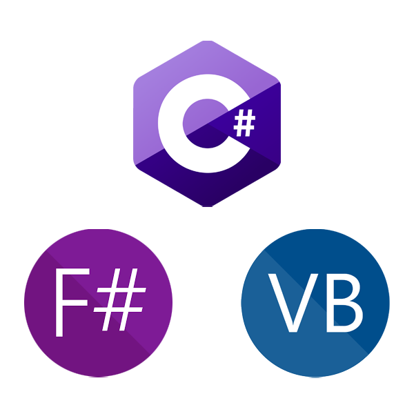 C#, F#, and Visual Basic programming languages icons