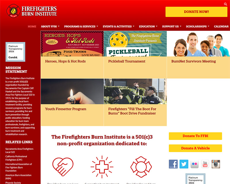 Before Screenshot of Firefighters Burn Institute website redesign