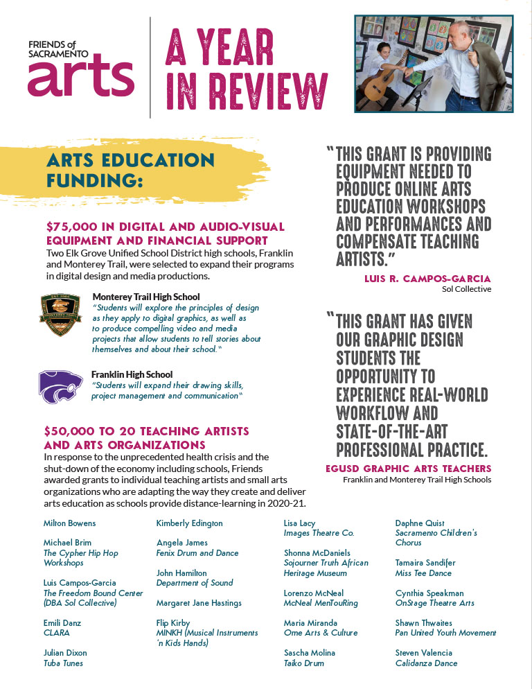 Page 2 of the Custom year end report for Friends of Sacramento Arts