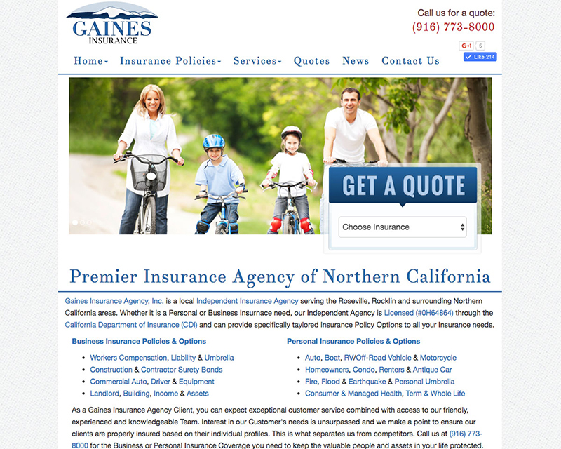 After Screenshot of Gaines Insurance website redesign
