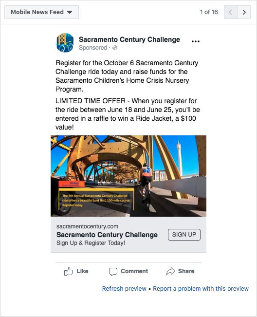 Example 3 advertisement for Rotary Club on Facebook