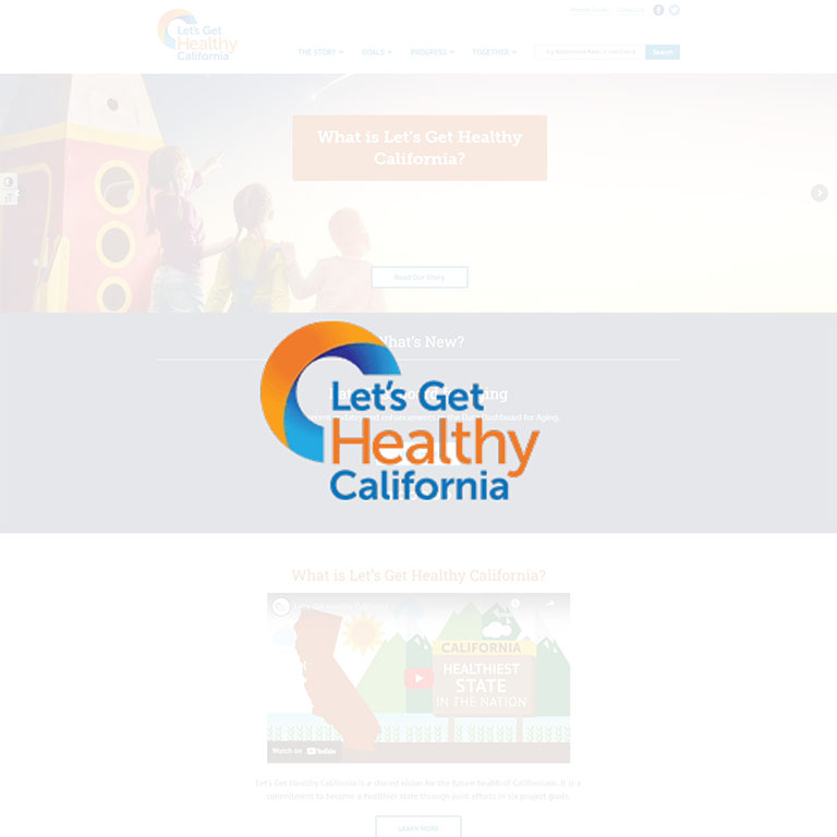 Let's Get Healthy California website with a subtle white gradient overlay. The prominent LGHC logo is positioned on top