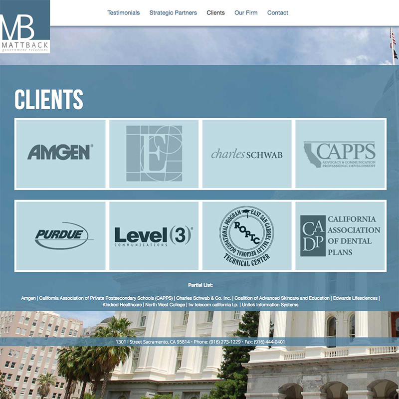 Matt Back Government Relations Website Design Screenshot 2