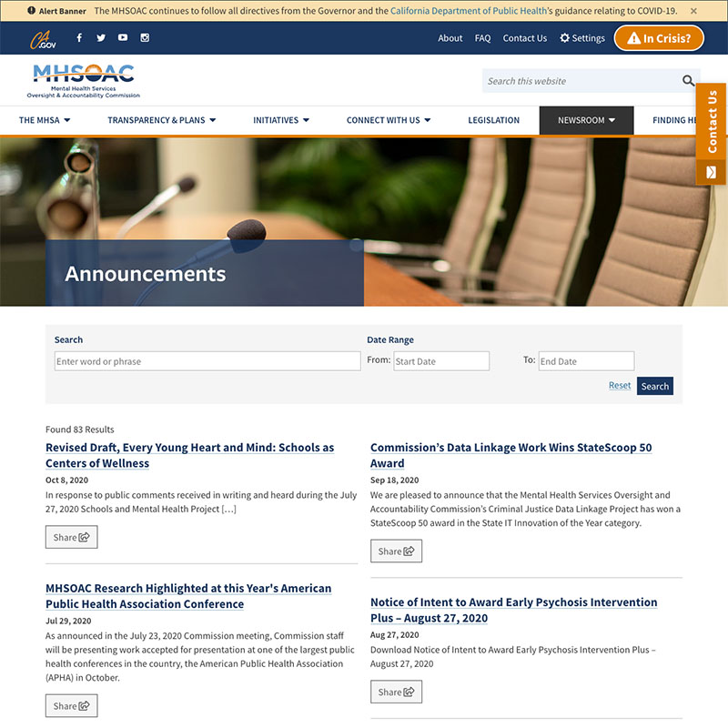 MHSOAC Website Design Screenshot 3