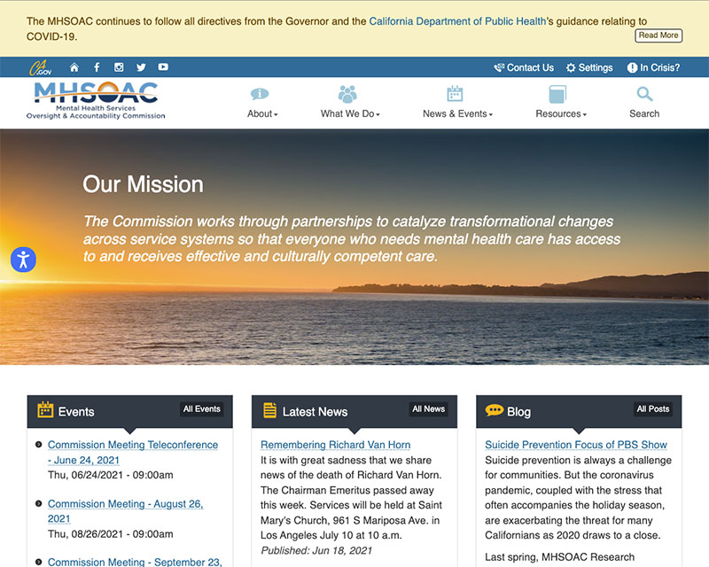 Before Screenshot of MHSOAC website redesign