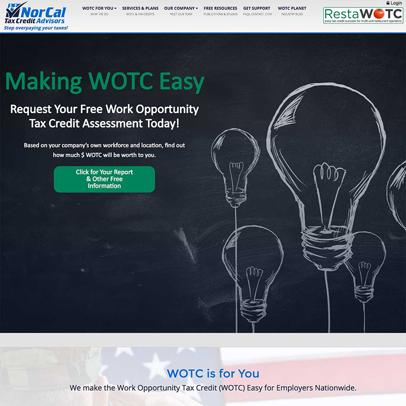 Norcal Tax Credit Advisors homepage redesign screenshotf