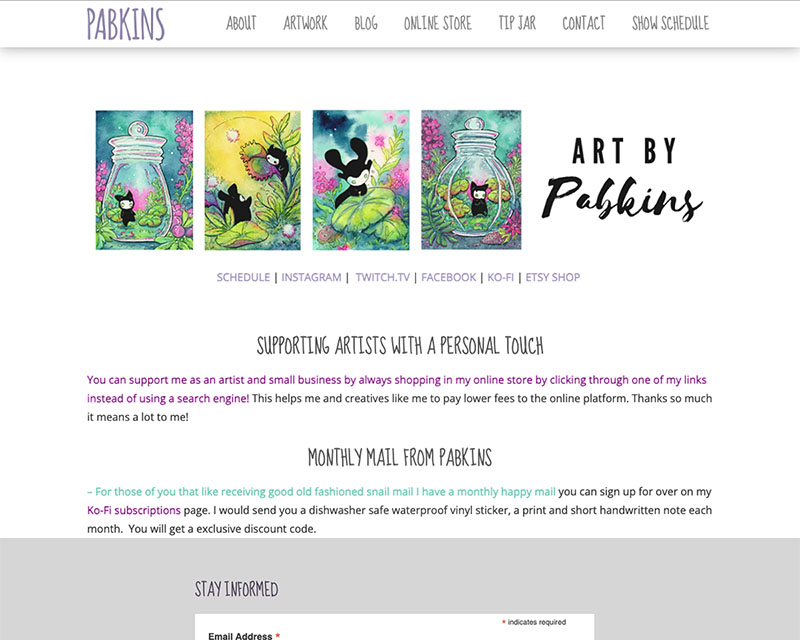 Before Screenshot of Pabkins Art website
