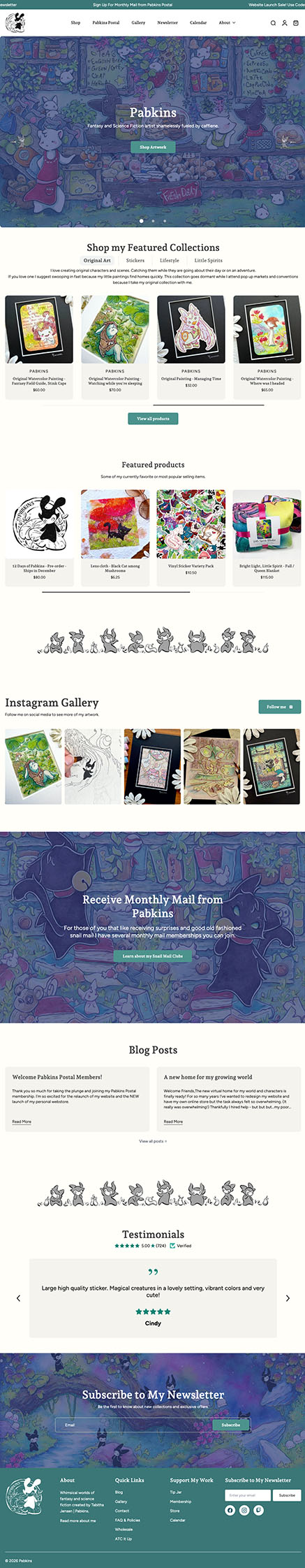 Pabkins Art Website Homepage Screenshot