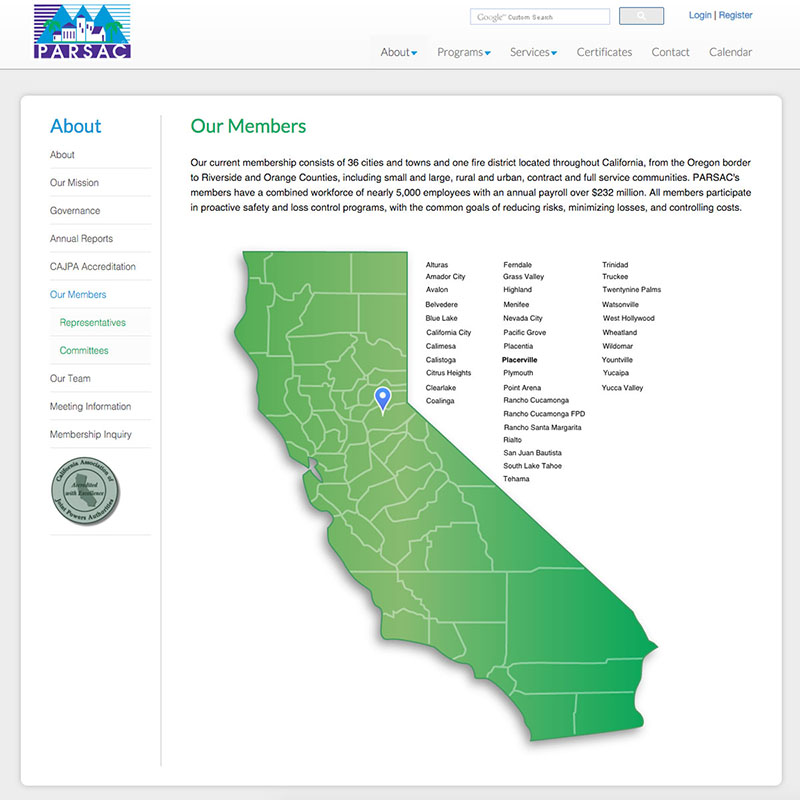 The Public Agency Risk Sharing Authority of California - PARSAC Website Design Screenshot 4