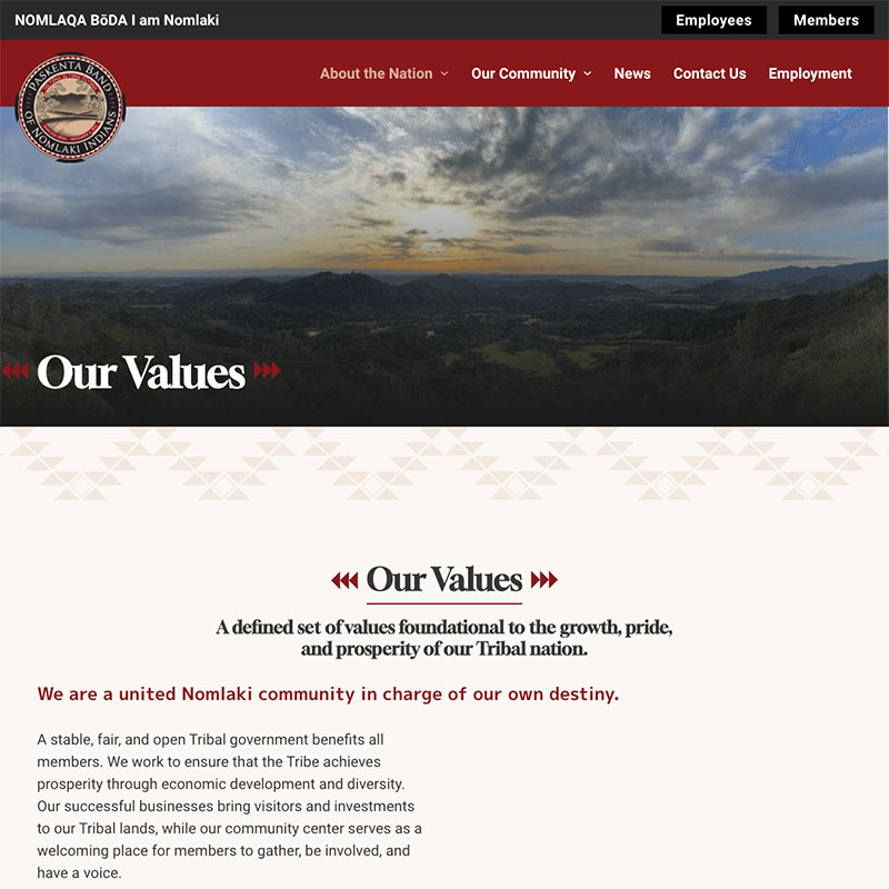 Paskenta Band of Nomlaki Indians Website Design Screenshot 1