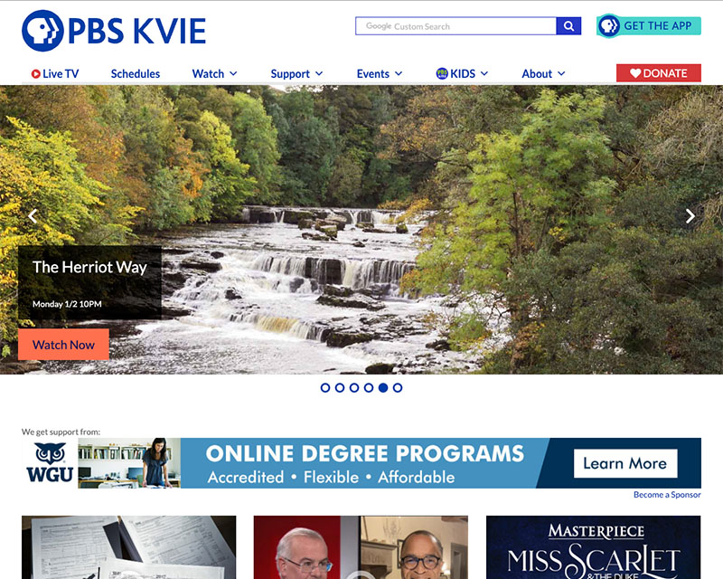 Before Screenshot of PBS KVIE website redesign