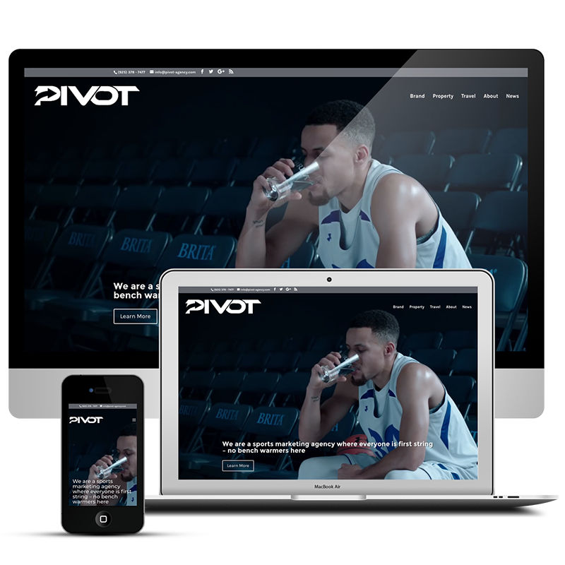 PIVOT website homepage designed by capitol tech solutions Sacramento web design team displayed on a desktop, laptop and phone devices 
