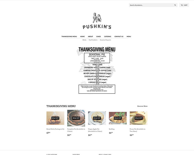 After Screenshot of Pushkin's Bakery website