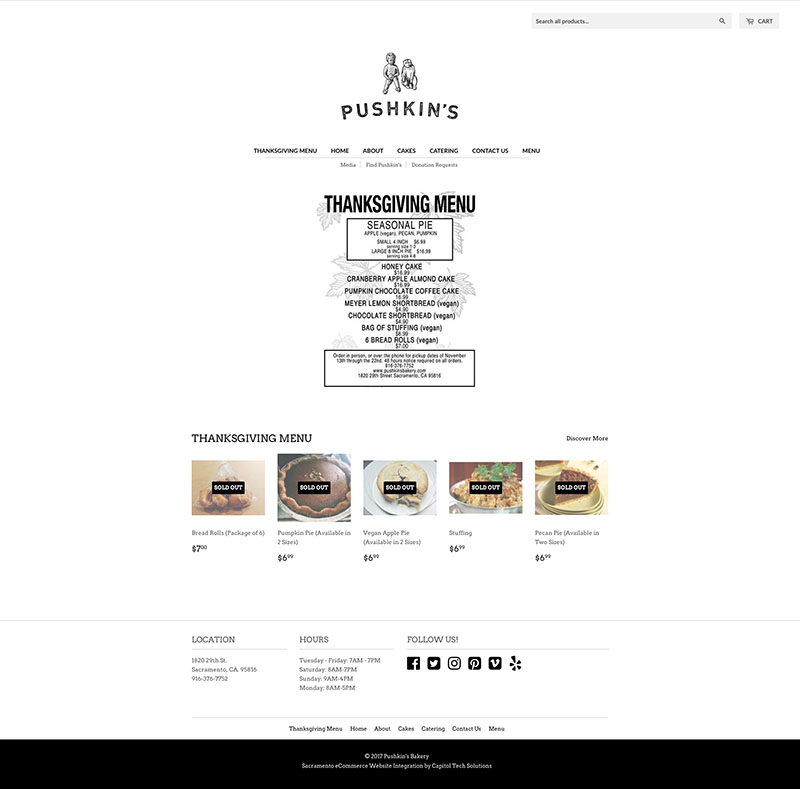 Pushkin's Bakery website screenshot