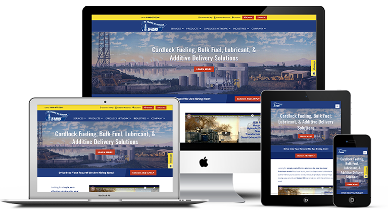 Ramos Oil responsive website homepage displayed on a desktop, laptop, tablet and phone