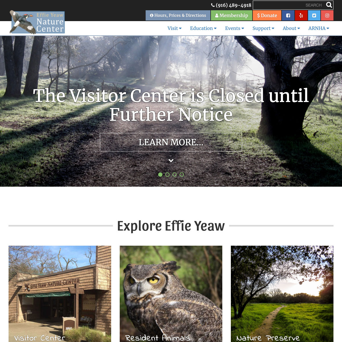 Sacramento nature center website homepage
