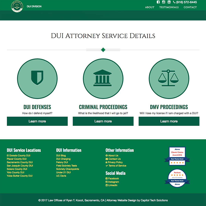 Sacramento DUI Defender Website Design Screenshot 2