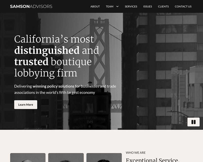 After Screenshot of Samson Advisors website redesign