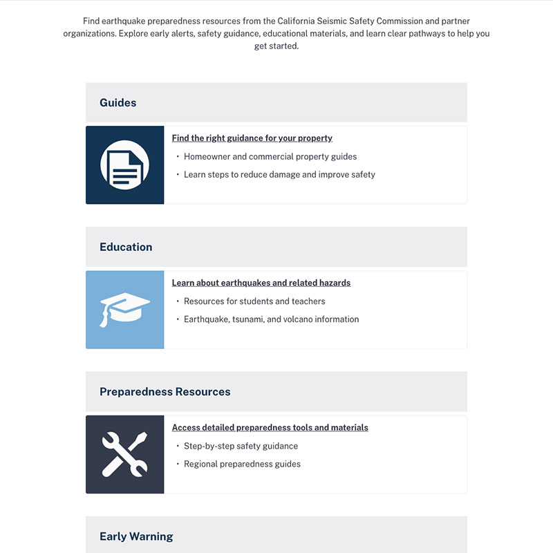 Seismic Safety Commission Website Design Screenshot 1