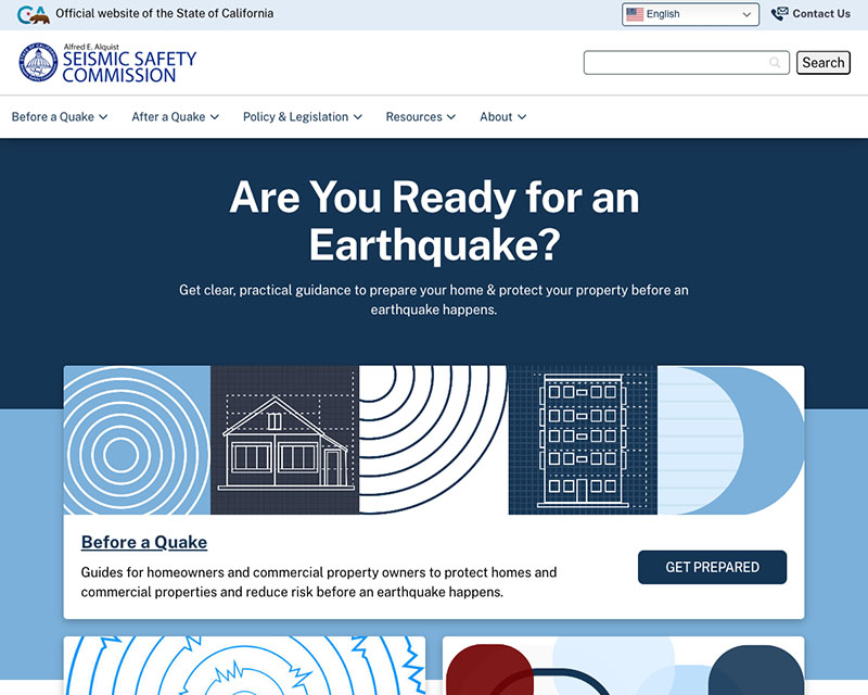 After Screenshot of Seismic Safety Commission website redesign
