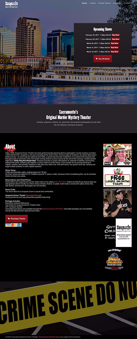 Suspect Theater Website Homepage Screenshot