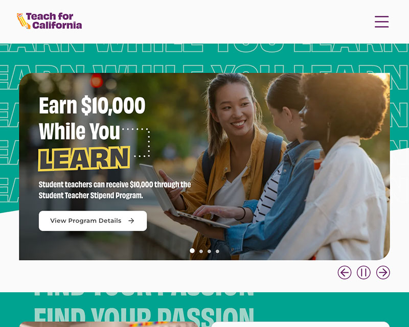After Screenshot of Teach for California Website Redesign
